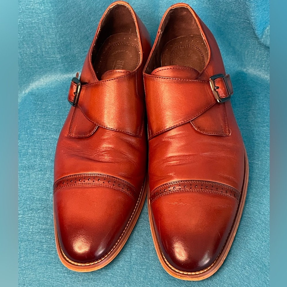 👞 Stacy Adams Desmond Cap Toe Monk Strap Brown Smooth Leather Oxfords. 👞